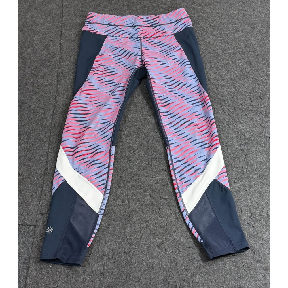 ATHLETA 7/8 Legging Mid Rise Blue Stripe Back Zipper Pocket Women's Size‎ Medium
